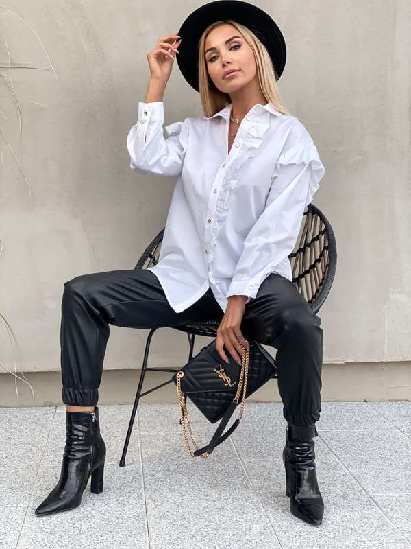 E161 Elegancka Koszula Frill White