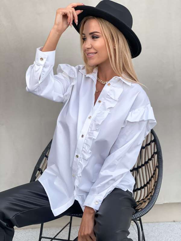 E161 Elegancka Koszula Frill White