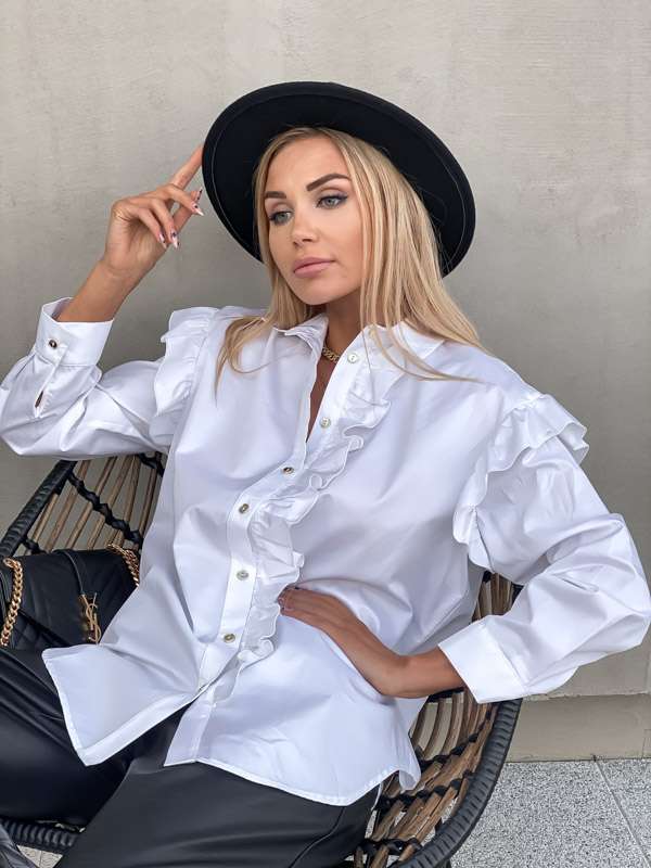 E161 Elegancka Koszula Frill White