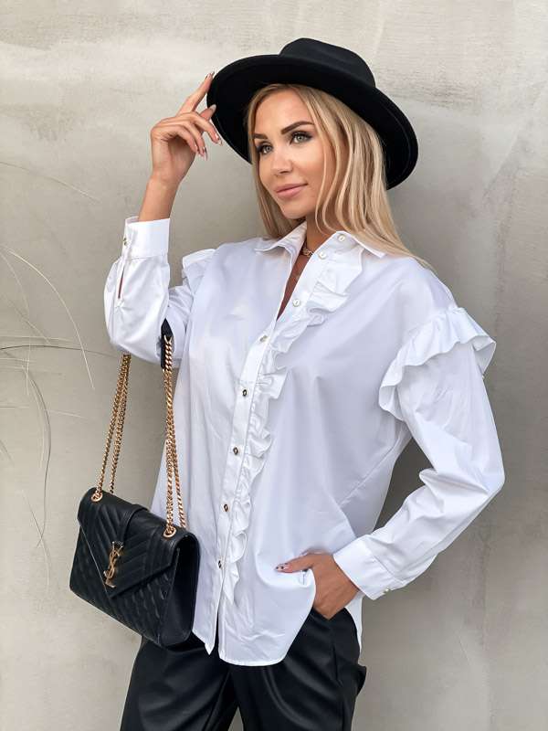 E161 Elegancka Koszula Frill White