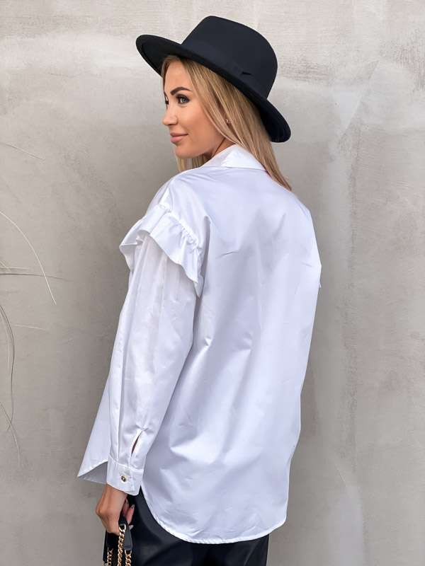 E161 Elegancka Koszula Frill White