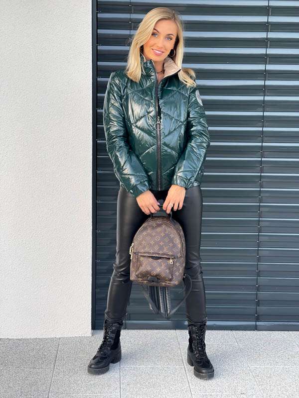 K436 Pikowana Kurtka Lakier Dark Green