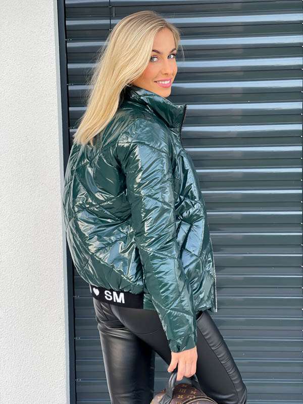 K436 Pikowana Kurtka Lakier Dark Green