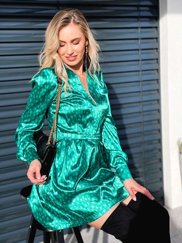 LL158 Sukienka Satin Dots Green