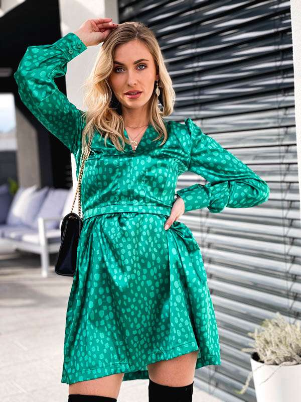 LL158 Sukienka Satin Dots Green