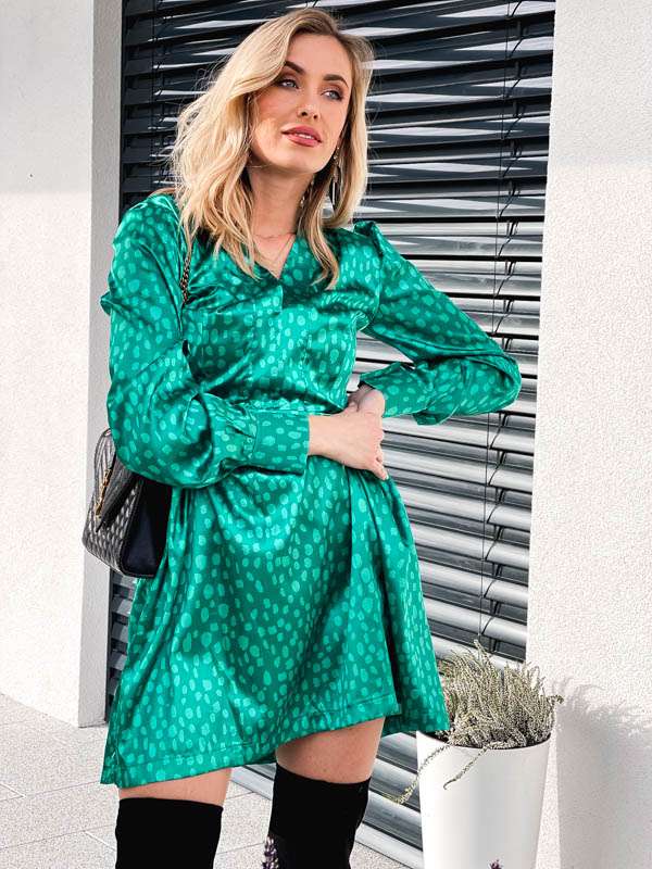 LL158 Sukienka Satin Dots Green