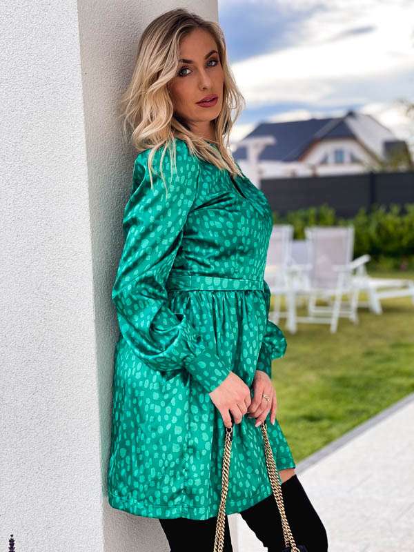 LL158 Sukienka Satin Dots Green