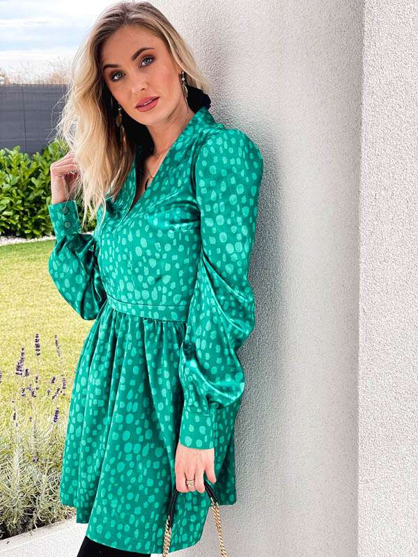 LL158 Sukienka Satin Dots Green