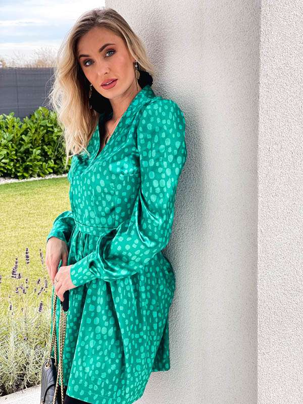LL158 Sukienka Satin Dots Green
