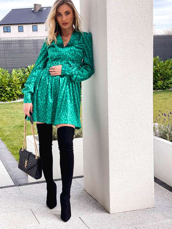 LL158 Sukienka Satin Dots Green