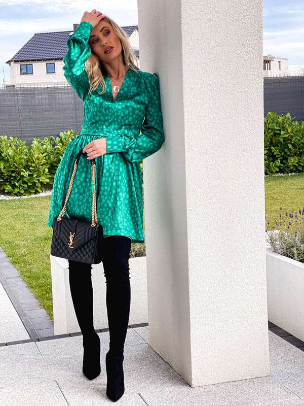 LL158 Sukienka Satin Dots Green
