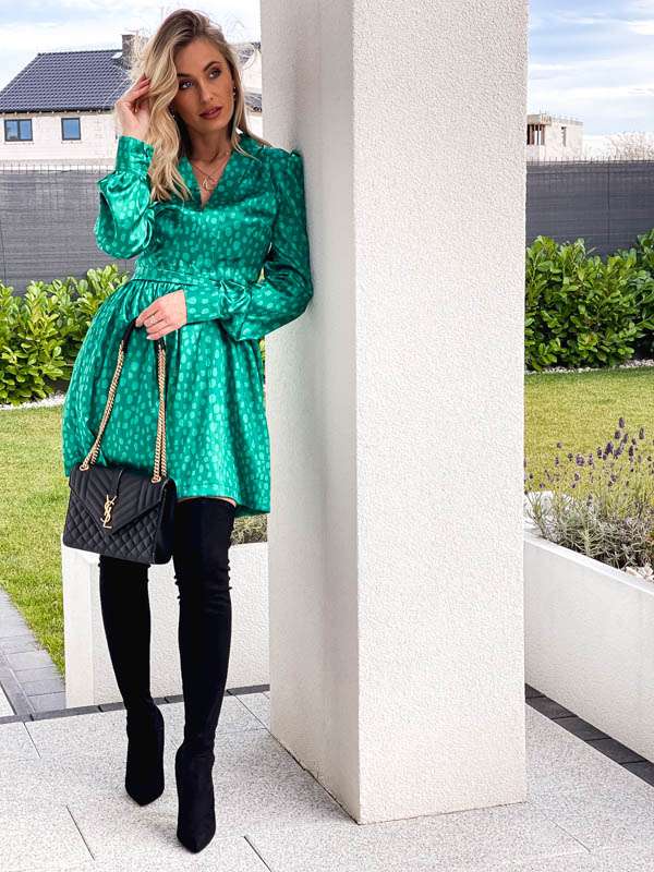 LL158 Sukienka Satin Dots Green