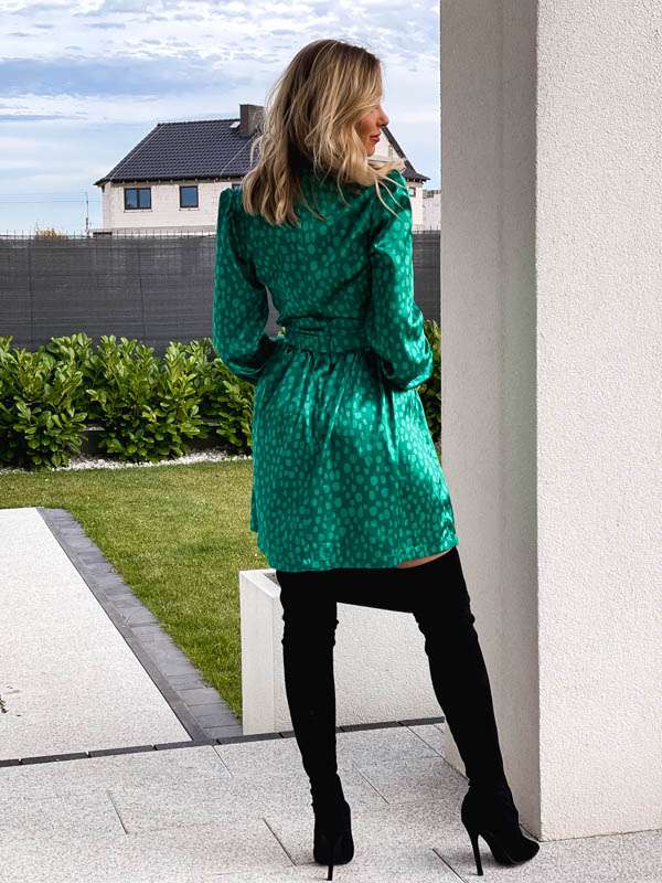 LL158 Sukienka Satin Dots Green