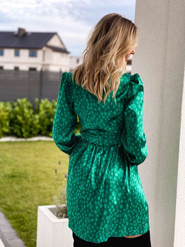 LL158 Sukienka Satin Dots Green