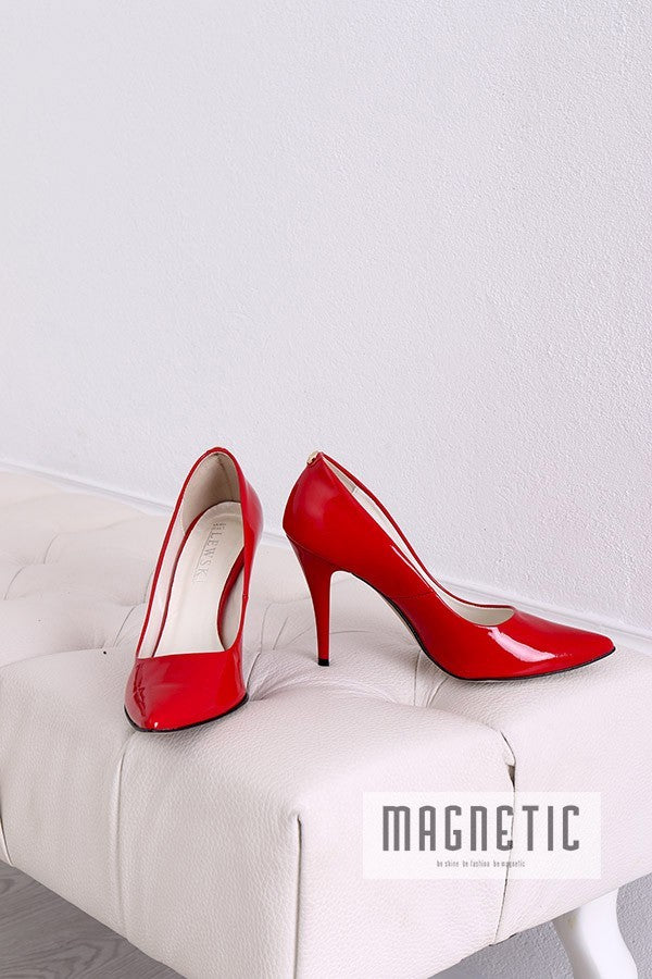 L1  Lakierowane Szpilki 100% Skóra RED