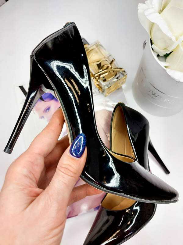 L48 Klasyczne Szpilki 100% Skóra LAKIER BLACK  11 cm