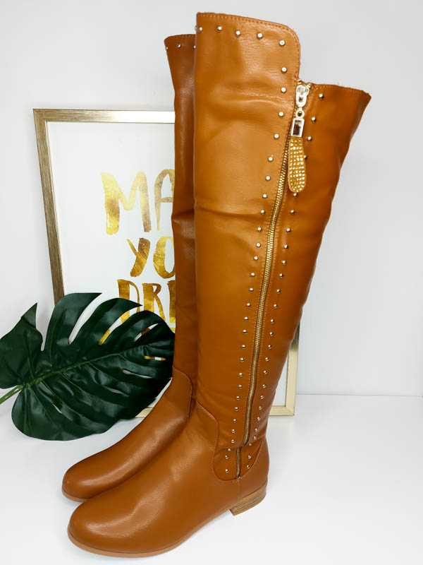 k99 Wysokie Kozaki Brąz ze Zdobieniami