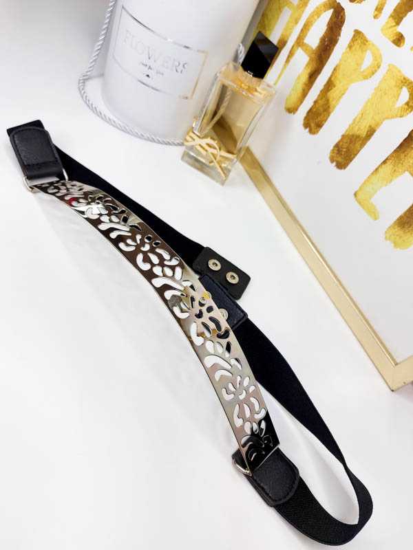 P600 Pasek BLACK Metalic Flower & Guma