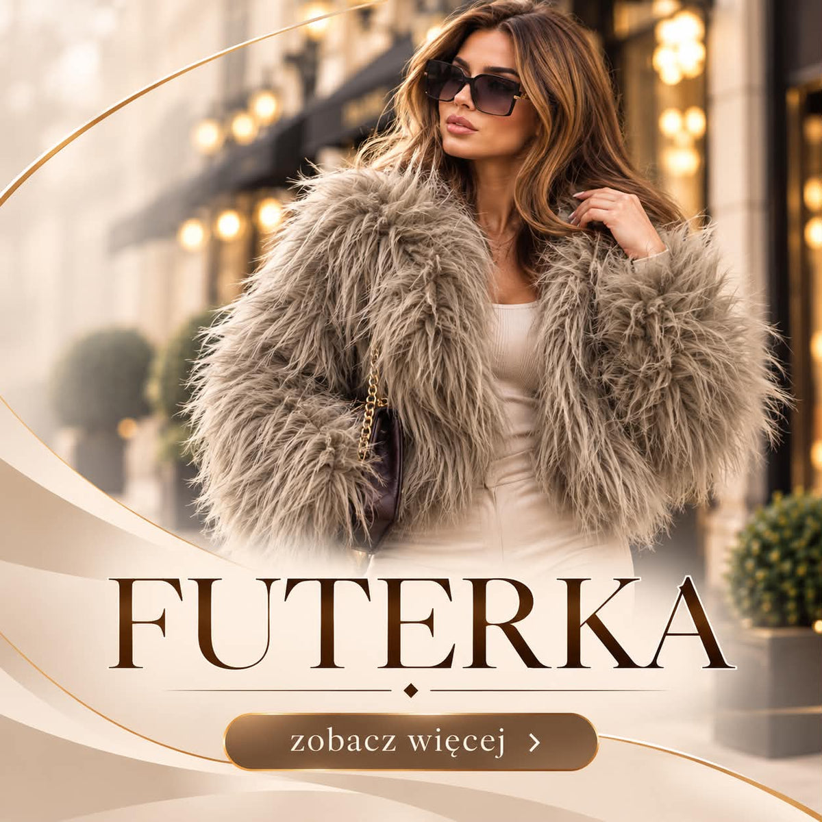 Futerka: modelka w futerku w kolorze taupe, zobacz więcej